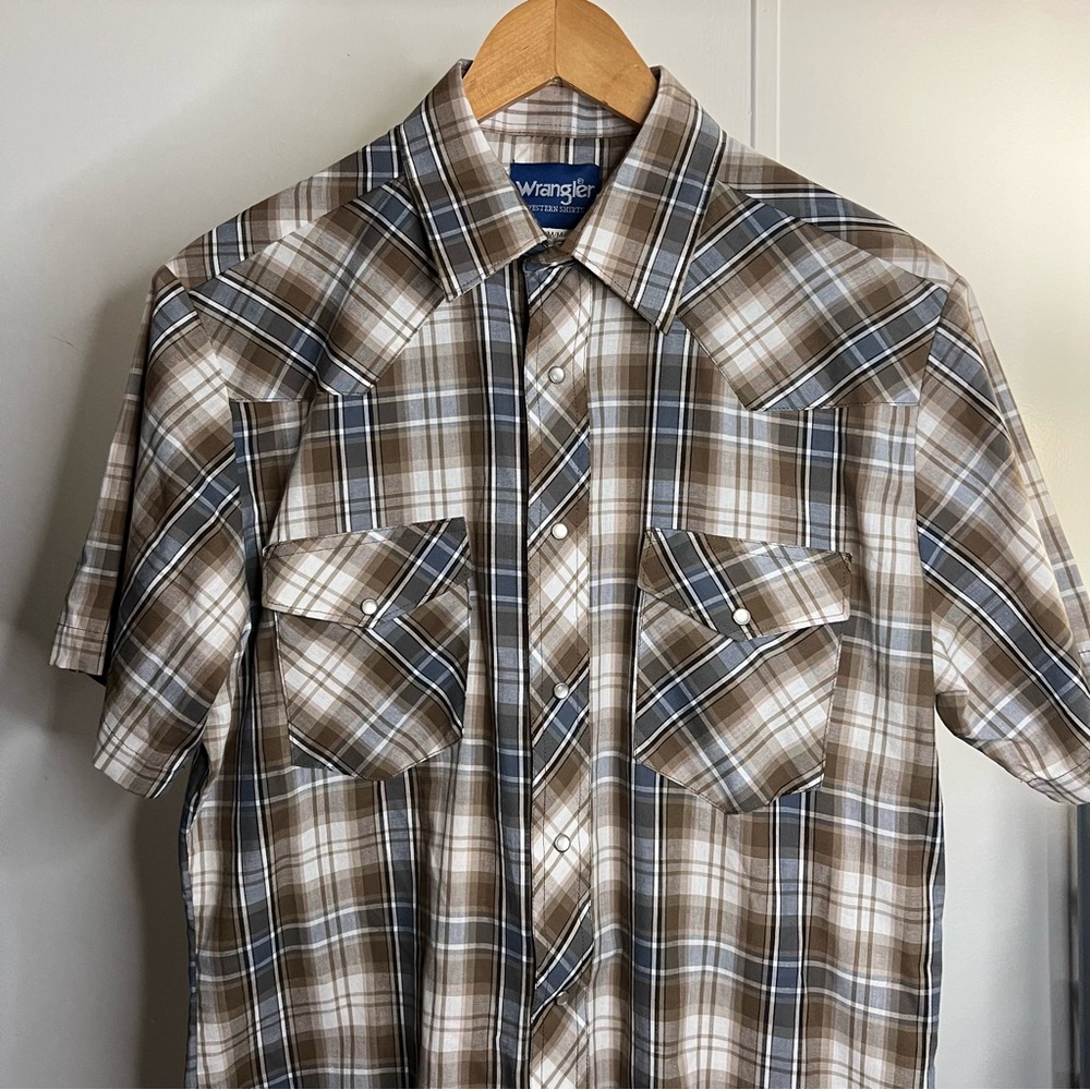 Wrangler Western Pearl Snap Button Up Short Sleeve Plaid Shirt
